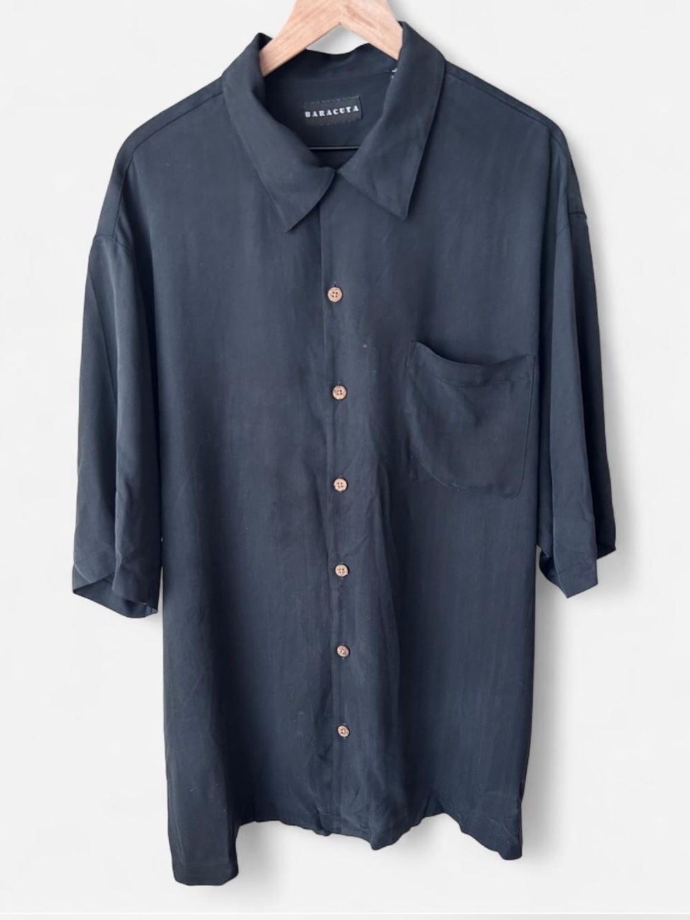 100% Silk Baracuta black button down shirt XXLT